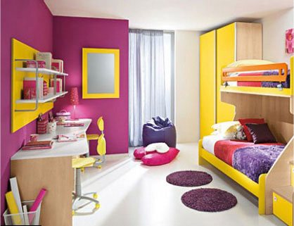 yellow purple bedroom