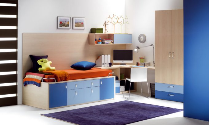 blue orange bedroom