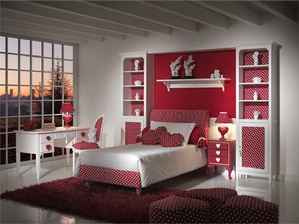 red and white bedroom