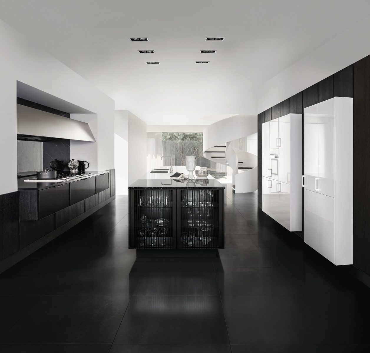 Modern black and white kitchen